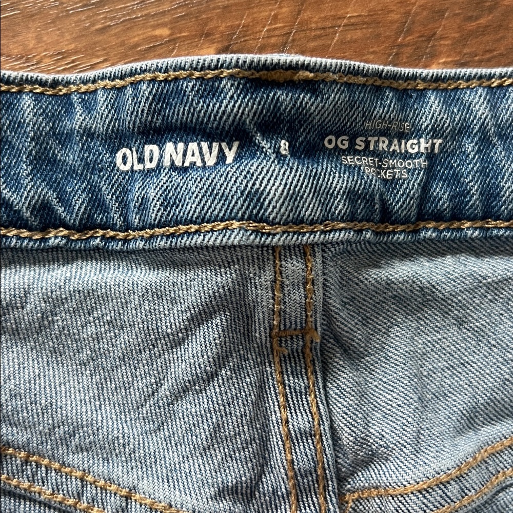 Old Navy Blue Distressed Button Fly Jean Shorts - 5” inseam - Picture 2 of 4